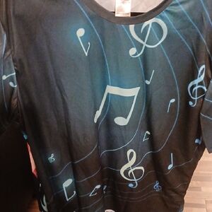 Musical Note Shirt Short Sleeve- Blue Adult Size 2XL Polyester Fits Some Smaller
